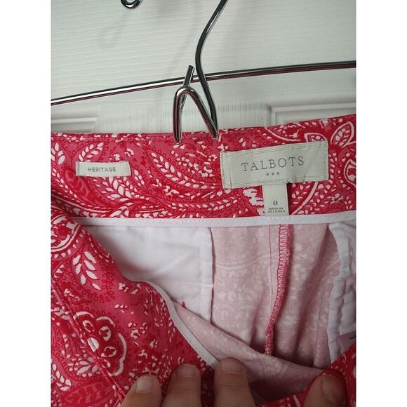 Talbots Woman 8 Pants Cropped Heritage Pink Paisley Side Zip Straight Leg - Picture 7 of 8